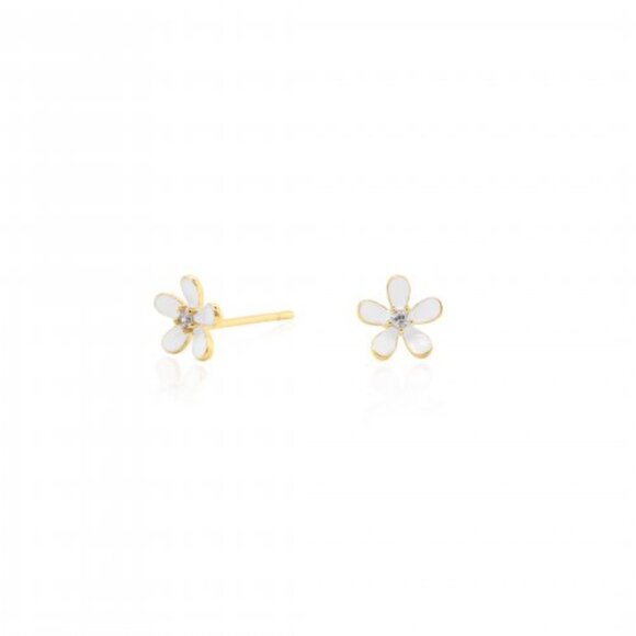 NWT White Kayla Flower Studs // 14k Gold Vermeil + CZ - Picture 1 of 2